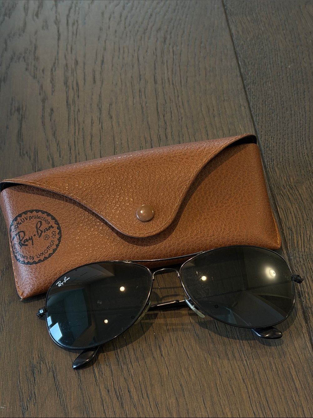 Ray-Ban Men's Black Aviator Sunglasses with Brown Case